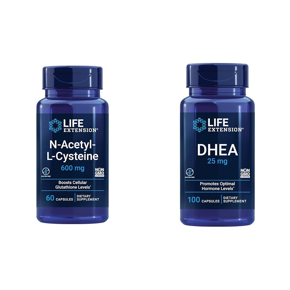 Lebensverlängerung N-Acetyl-L-Cystein (NAC), Immun, Respiratory & DHEA 25 mg – Ergänzung für Hormonbilanz, Immununterstützung, Sexualgesundheit, Knochen und Herz-Kreislauf-Gesundheit