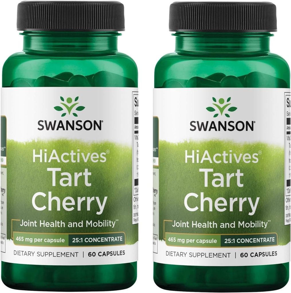 Swanson HiActives Tart Cherry - Natural Supplement Supporting Joint Health, Mobility & Flexibility - Helps Strengthen Collagen Structures & Connective Tissue - (60 Capsules, 465mg Each) (2 Pack)