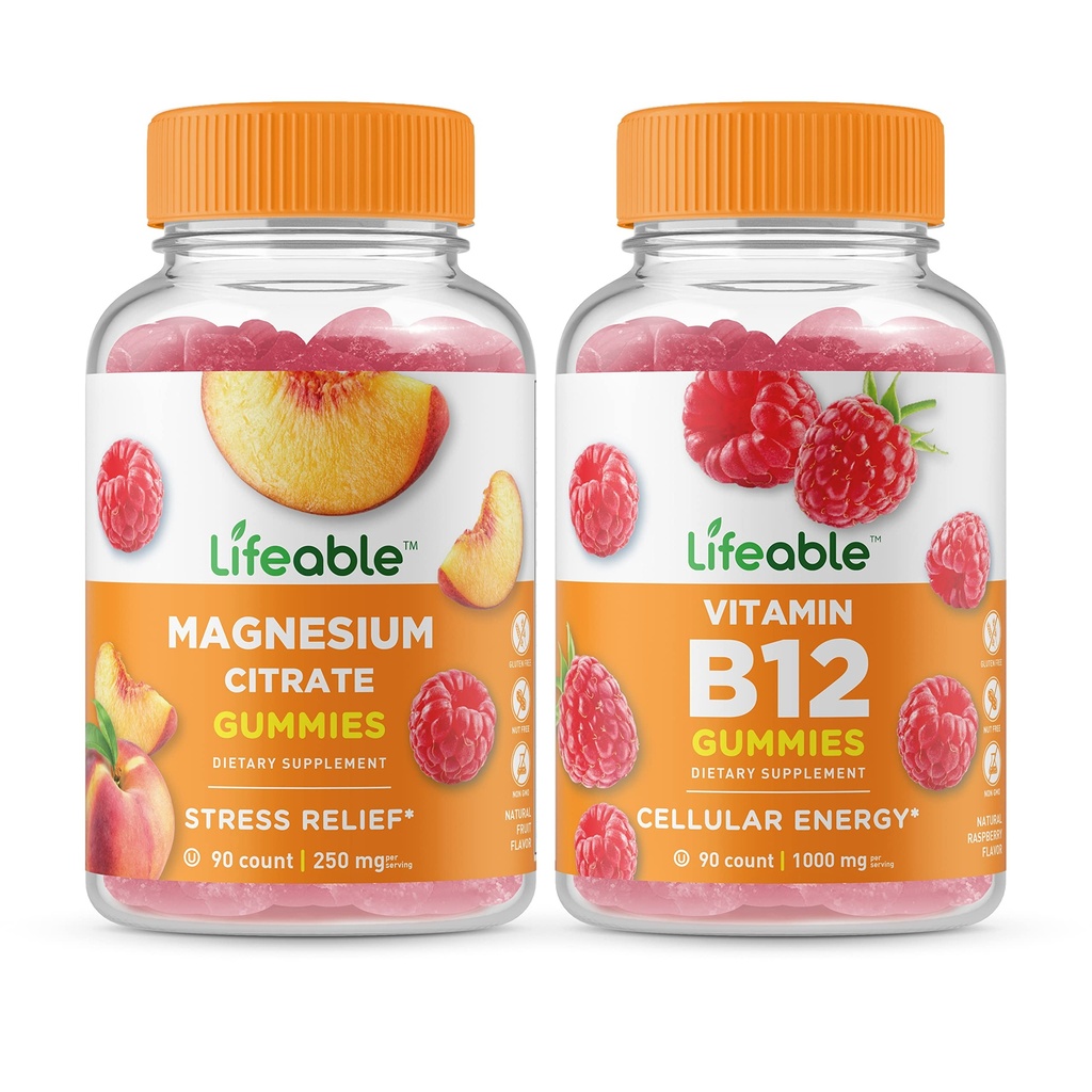 Lebensfähiges Magnesium 85mg + Vitamin B12, Gummis Bundle - Große Verkostung, Vitamin-Ergänzung, Glutenfrei, GVOfrei, Kaugummi