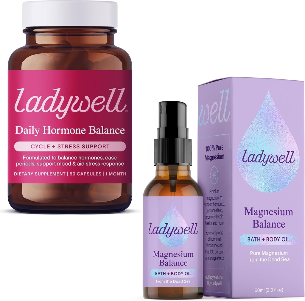 Ladywell Daily Hormon Balance Kapseln + Topical Magnesium Öl Spray Bundle
