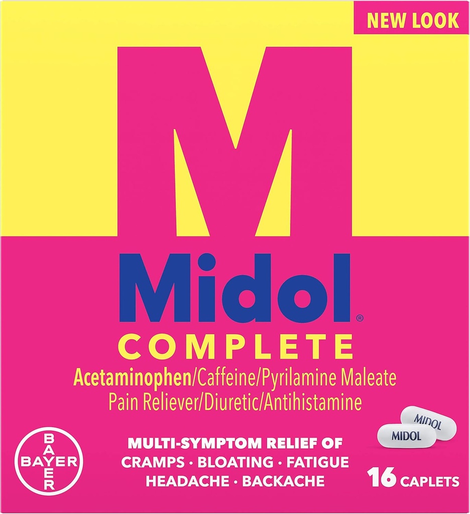 Midol Complete, Menstrual Period Symptome Relief, Caplets, 16 Count 4-Pack