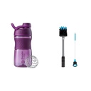 BlenderBottle SportMixer Shaker Bottle Perfect für Protein Shakes and Pre Workout, 20-Ounce, Plum & 2-in-1 Shaker Bottle and Straw Cleaning Brush, 1 Pack,Gray