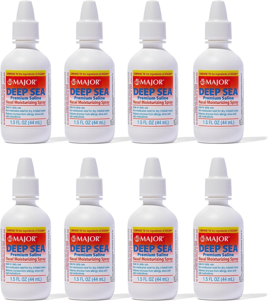 MAJOR Deep Sea Premium Saline - Nasal Moisturizing Spray für Trockenheit und Irritation Relief - Natriumchlorid 0,65% - 1,5 Fl. Oz (8 Pack)