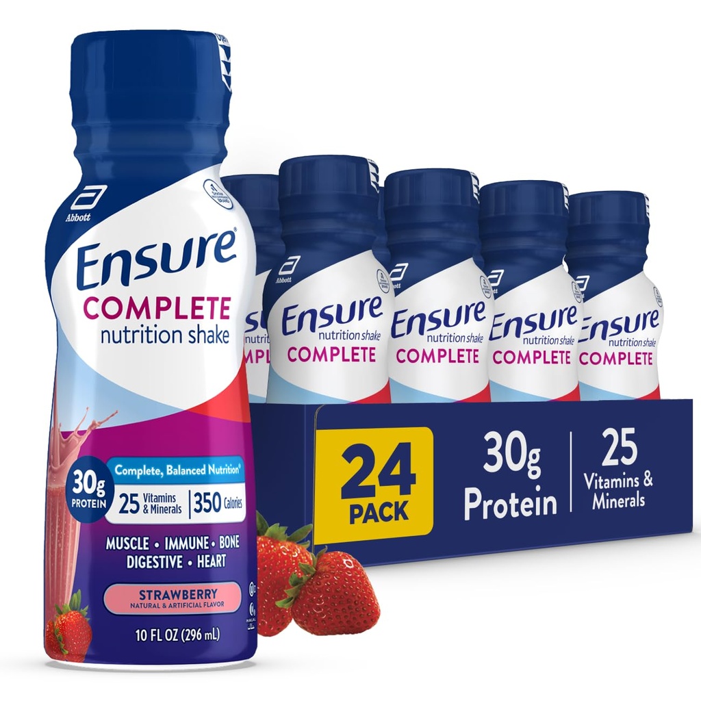 Vergewissern Sie sich COMPLETE Strawberry Nutrition Shake, Complete, Balanced Meal Replacement, Ready To Drink, 30g Protein, 25 Vitamine & Minerals, 10 fl oz – 24 Pack