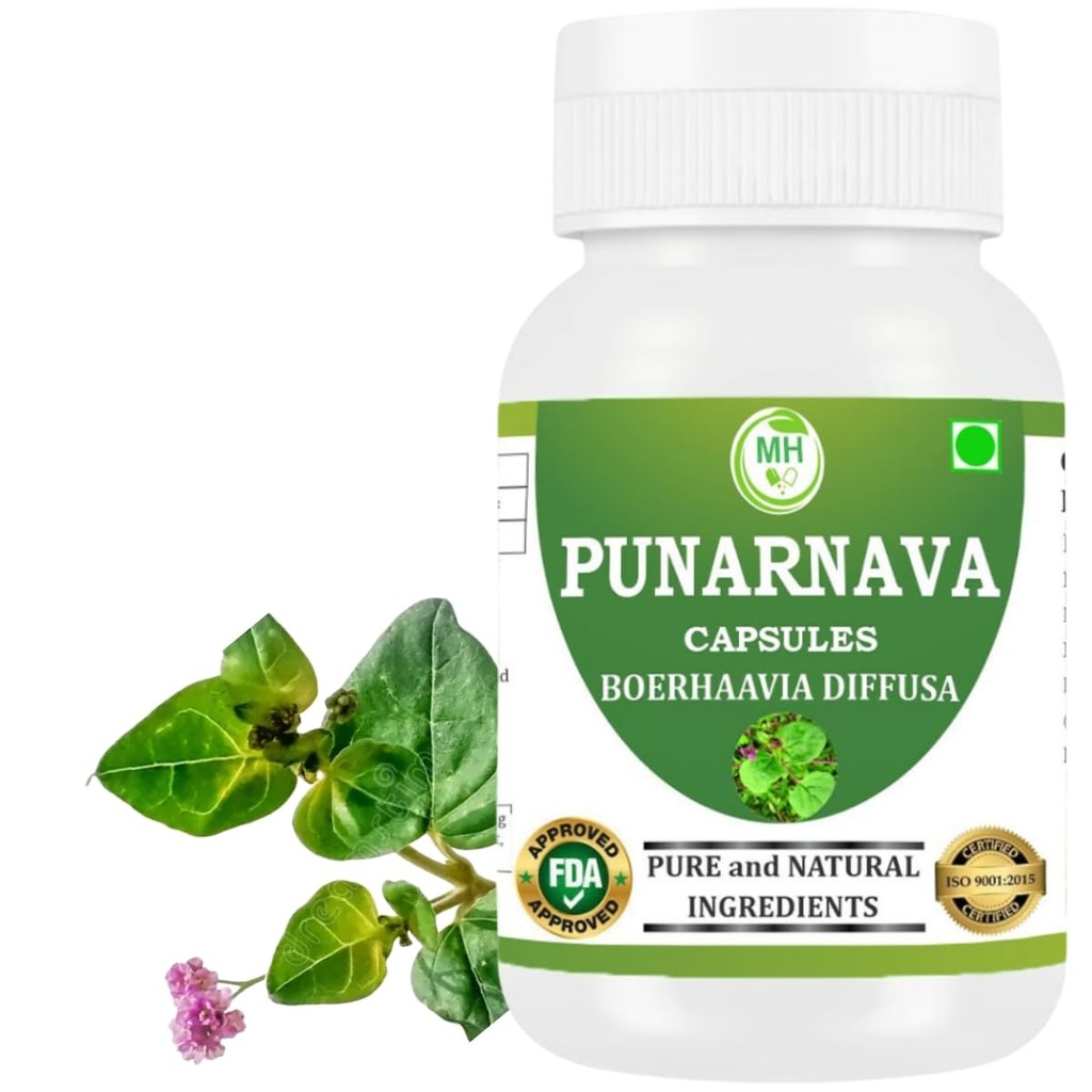 Punarnava Capsules (Boerhaavia Diffusa) 500mg – 60 Veg Capsules | Herbal Wellness Supplement for Natural Kidney & Liver Support | Plant-Based Detox & Cleansing Formula | Pack of 1