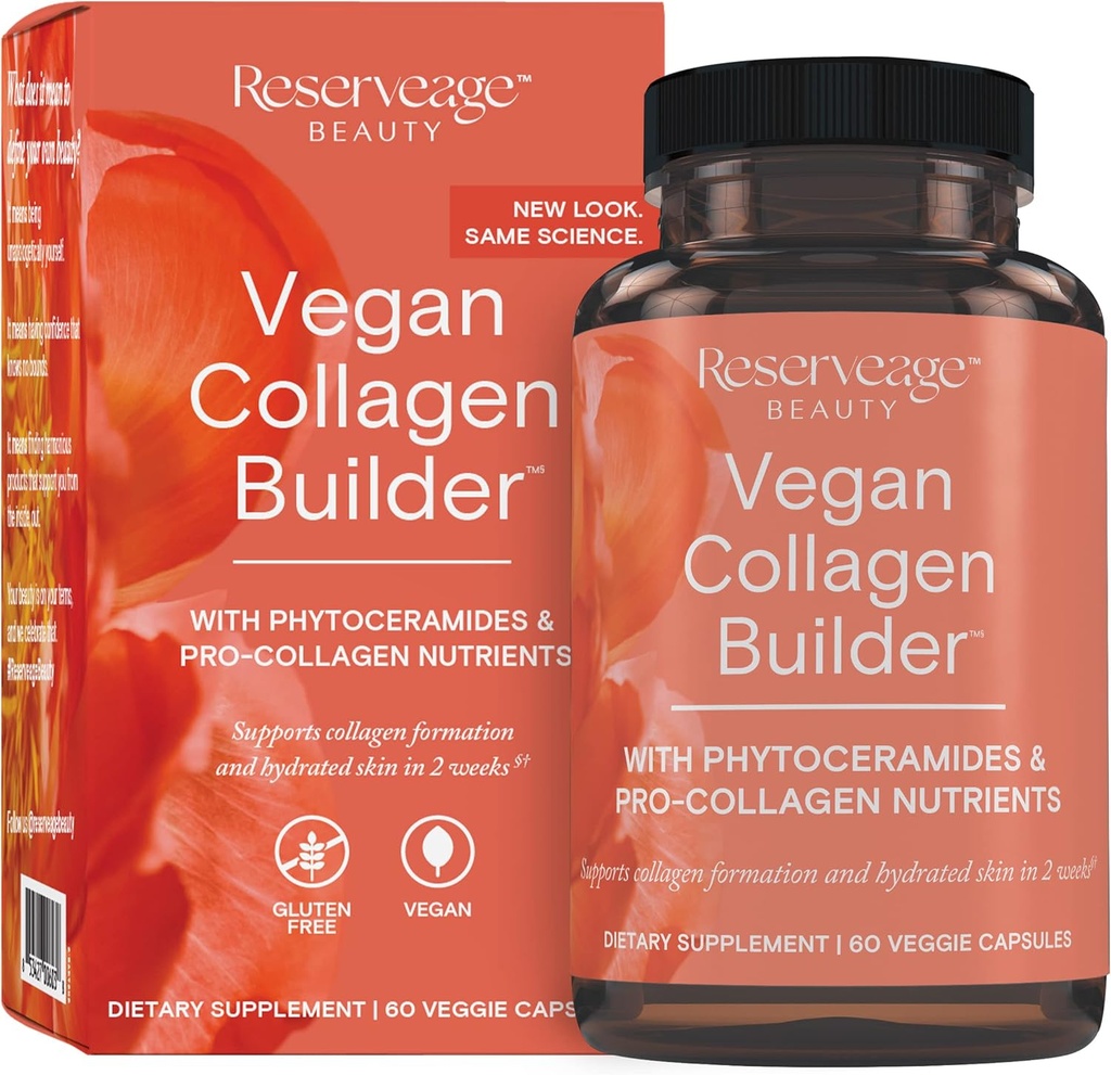 Reserve Schönheit Vegan Collagen Builder - Pflanzenbasierte Collagen Booster für Glowing Skin - Vitamin C Ergänzung für Hydrated Skin - Glutenfrei - 60 Veggie Kapseln (30 Portionen)