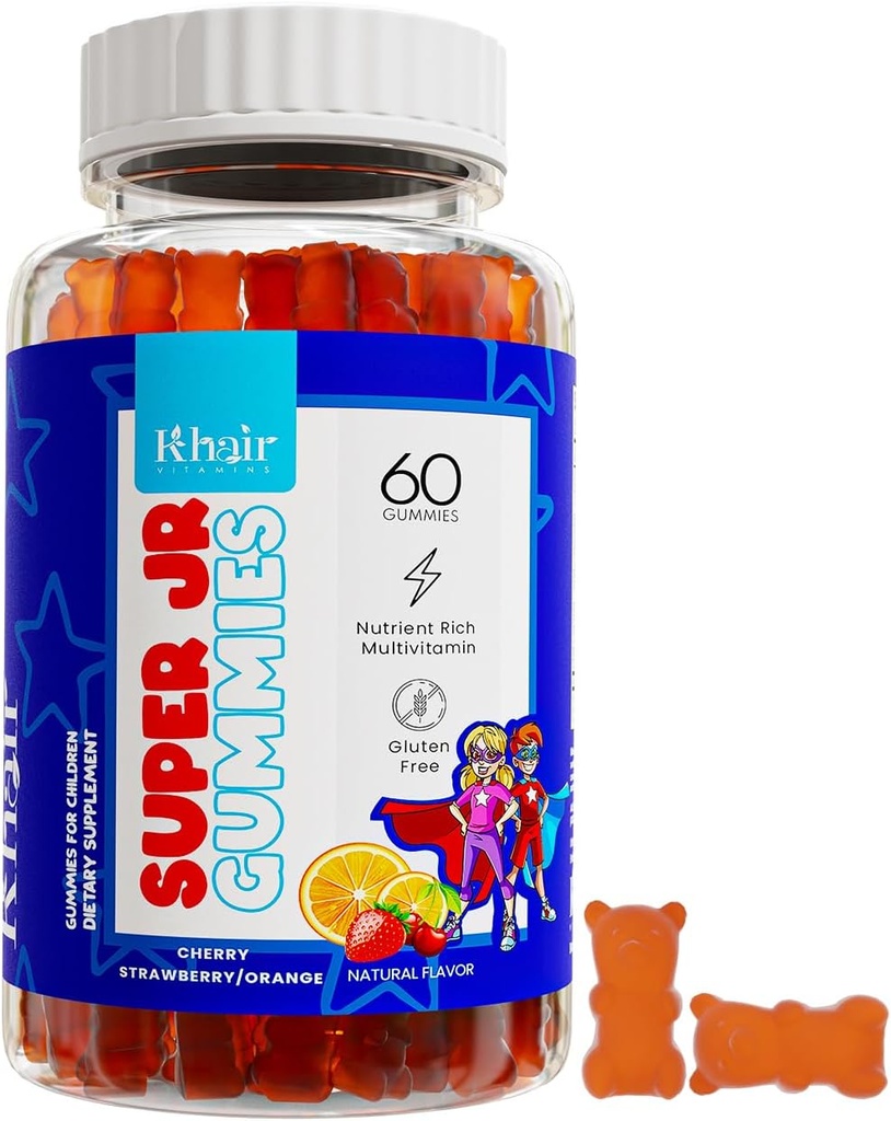 Khair Halal Kids Multivitamine - Vegetarisch, Non-GMO, Glutenfrei, Gelatinfrei - essentielle Vitamine für Kinder: Vitamin A C E D B12 & Vitamin B6-60 Gummi