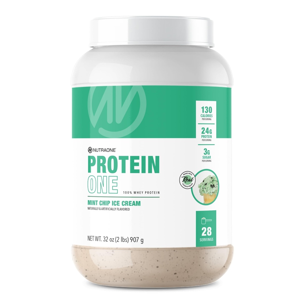 NutraOne ProteinOne Whey Protein Fördern Sie die Erholung und bauen Sie Muskel mit einem Protein Shake Pulver für Männer & Frauen (Mint Chip Ice Cream, 2 LB)