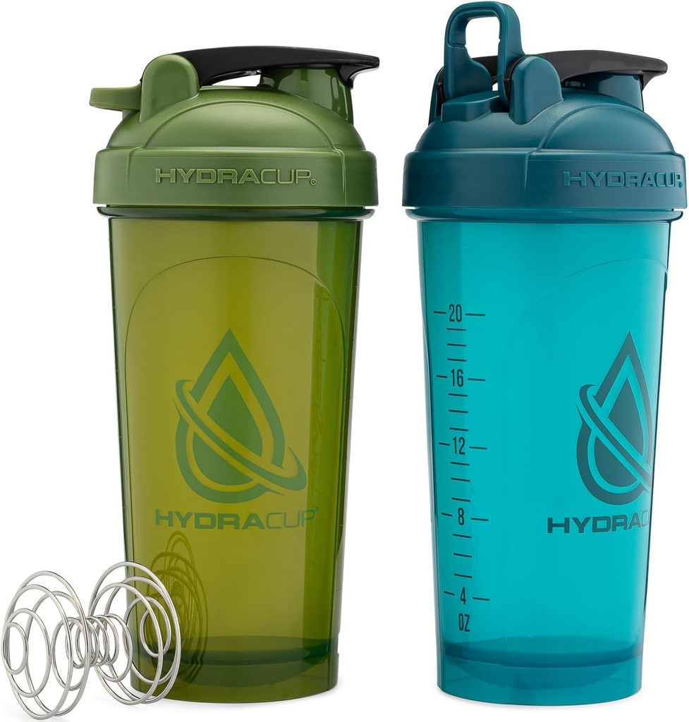 Hydra Cup ProFlow [2 Pack] 28 oz Shaker Flaschen für Protein Shakes, Shaker Cups mit Ball Blender Whisk, Shaker Bottle mit Griff, Travel To Go, BPA Free (Green & Blue, 2 Pack)