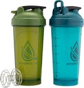 Hydra Cup ProFlow [2 Pack] 28 oz Shaker Flaschen für Protein Shakes, Shaker Cups mit Ball Blender Whisk, Shaker Bottle mit Griff, Travel To Go, BPA Free (Green & Blue, 2 Pack)