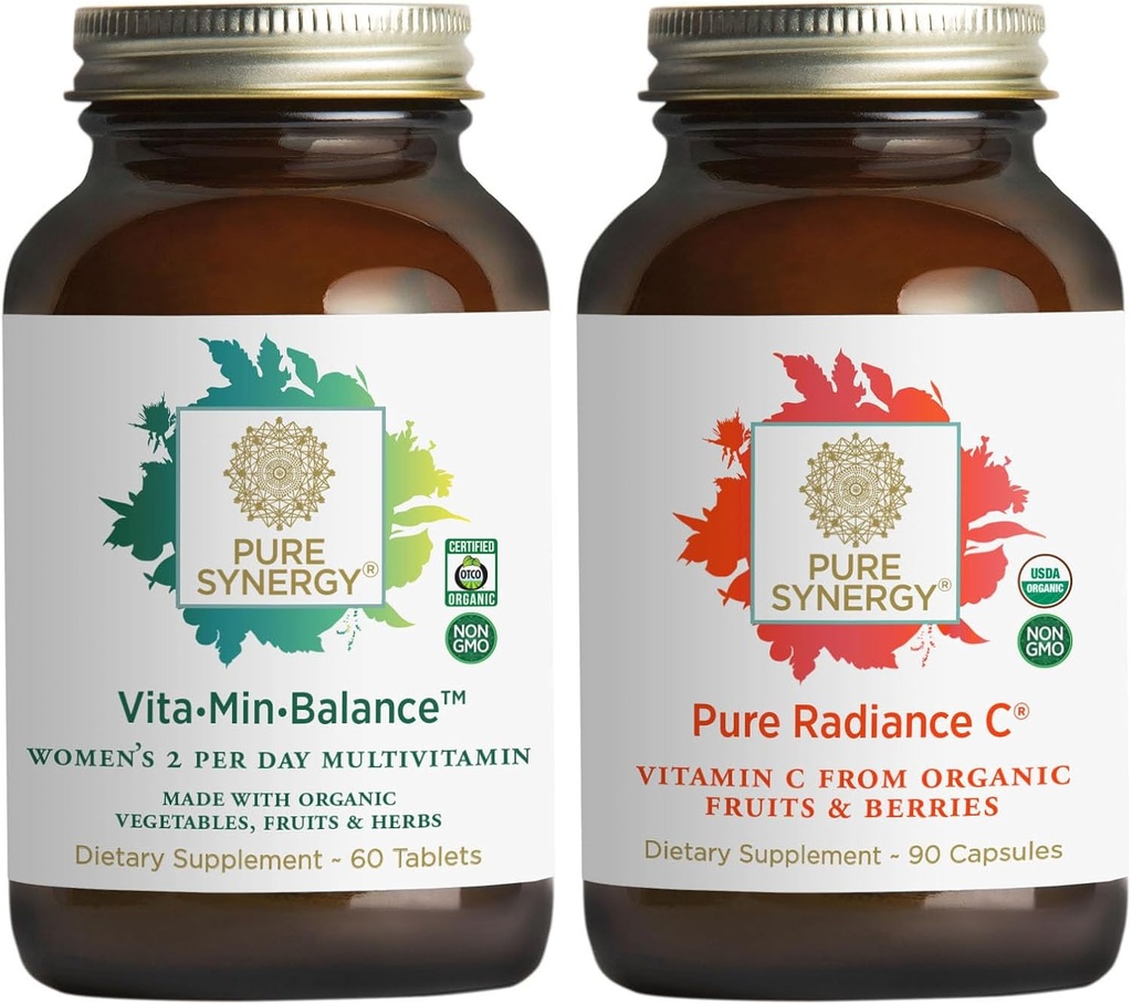 PURE SYNERGY Frauen Multivitamin, Stress und Energie Essentials Bundle | Ganzes Essen Multi mit Adaptogenen | Natürliches Vitamin C Immun- und Hautergänzungsmittel | Vegan, Non-GMO, und organische Inhaltsstoffe