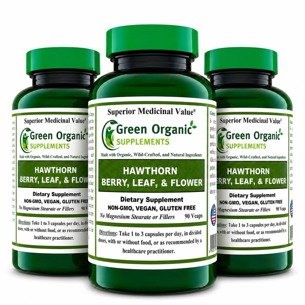 Grüne Bio-Ergänzungen Hawthorn Beeren Kapseln, Blatt, Blume, Hawthorn Ergänzungen Enthält 90 Kapseln, natürliche Hawthorn Kräuter für Herz-Kreislauf Gesundheit & Natürliche Herzpflege (Pack von 3)