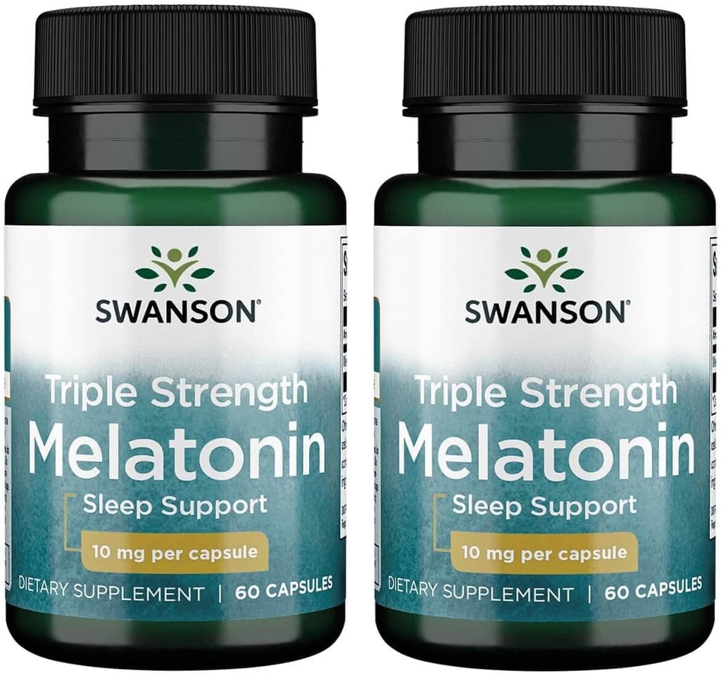 Swanson Triple Strength Melatonin - Natürliche Schlafunterstützung für unterbrochene Schlafzyklen - (60 Kapseln, je 10mg) 2 Pack