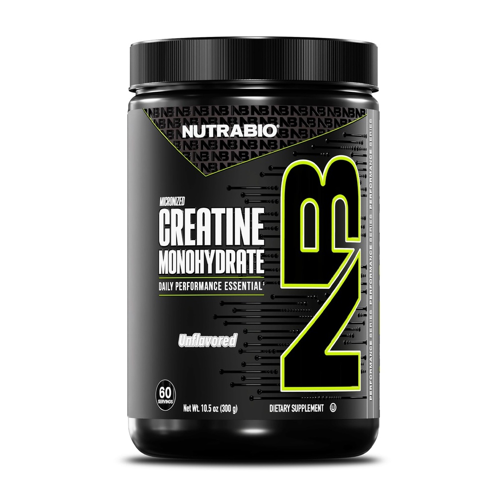 NutraBio Pure Micronized Creatine Monohydrate Powder Supplement, Unflavored, (300 g) - Unterstützt Bulk Muscle Energy, Recovery, and Strength - HPLC getestet Creatine Powder Supplement für Männer und Frauen