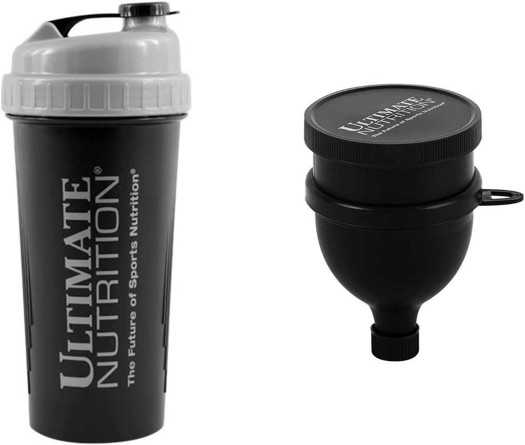 Ultimate Nutrition Gefilterte Shaker Bottle und Triple Layer Funnel mit Kapsel und Pulver Organizer