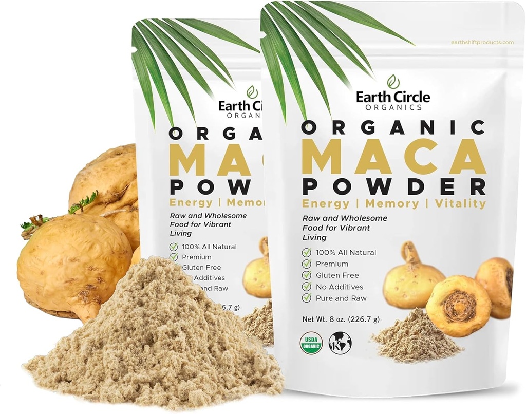 Erdkreis Bios Gelbe Maca Wurzelpulver, Natürliche Superfood, Hilft mit Energie, Gewicht und Frauen Fruchtbarkeit - Vegan - 8 Unze (Pack von 2)