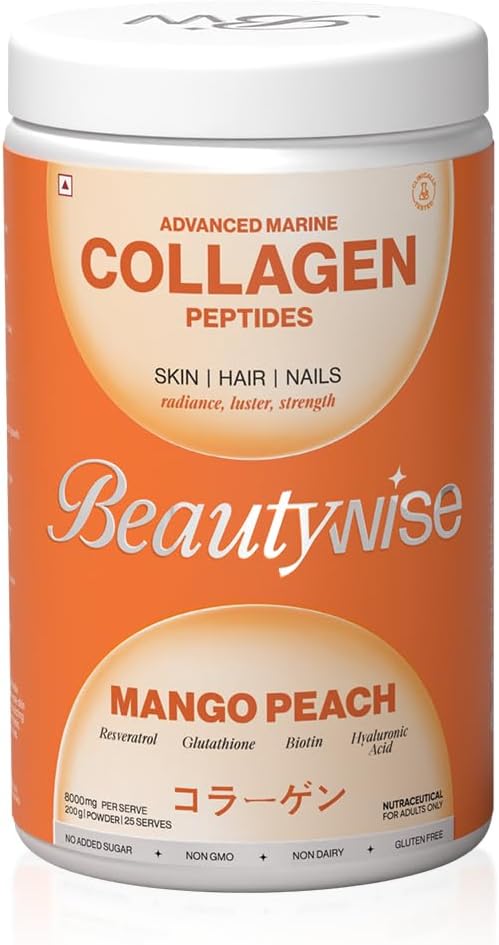 Beautywise Advanced Marine Collagen Proteine Pulver mit Hyaluronsäure, Glutathion & Biotin | Kein Smell & einfach zu mischen mit keinem hinzugefügten Zucker 250G(Mango-Peach Pack von 1)