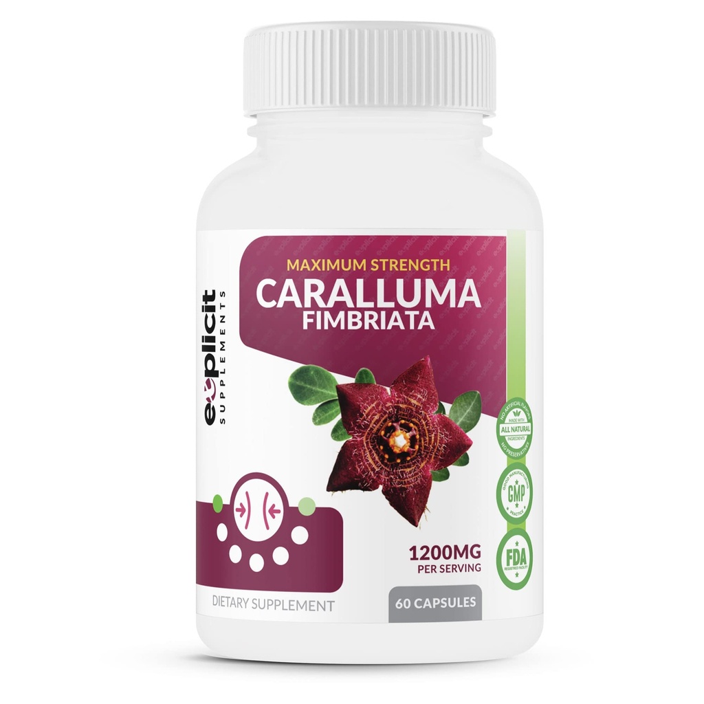 Pure Caralluma Fimbriata Max Strength – Appetite Suppressant, Increase Fat Burn, Weight Loss Supplement, Non-Stim - for Men & Women - 1200mg per Serving, 30 Servings, 60 Capsules