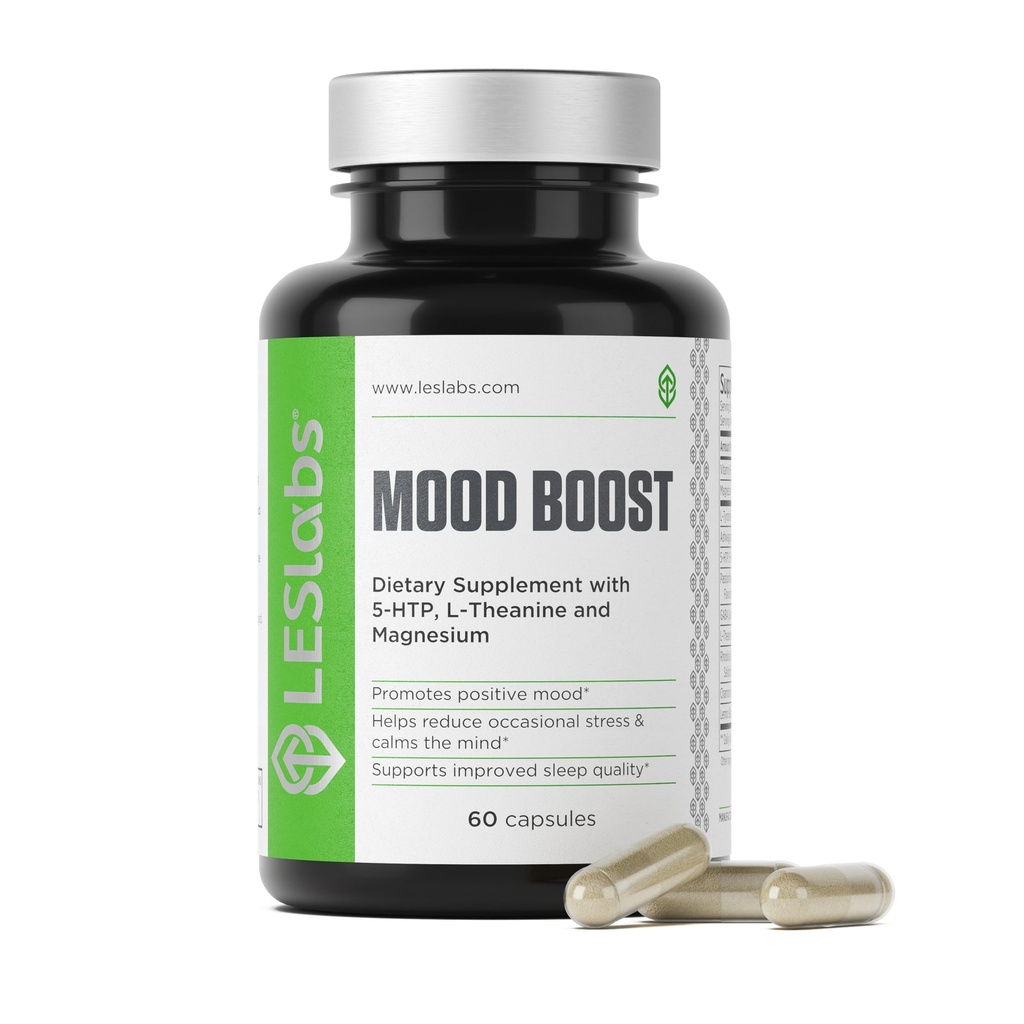 LES Labs Mood Boost – Stress-Relief, Mood-Support, Deep Relaxation & Better Sleep – 5-HTP, Ashwagandha, Rhodiola Rosea, Magnesium, L-Theanine & GABA – Non-GMO Supplement – 60 Kapseln