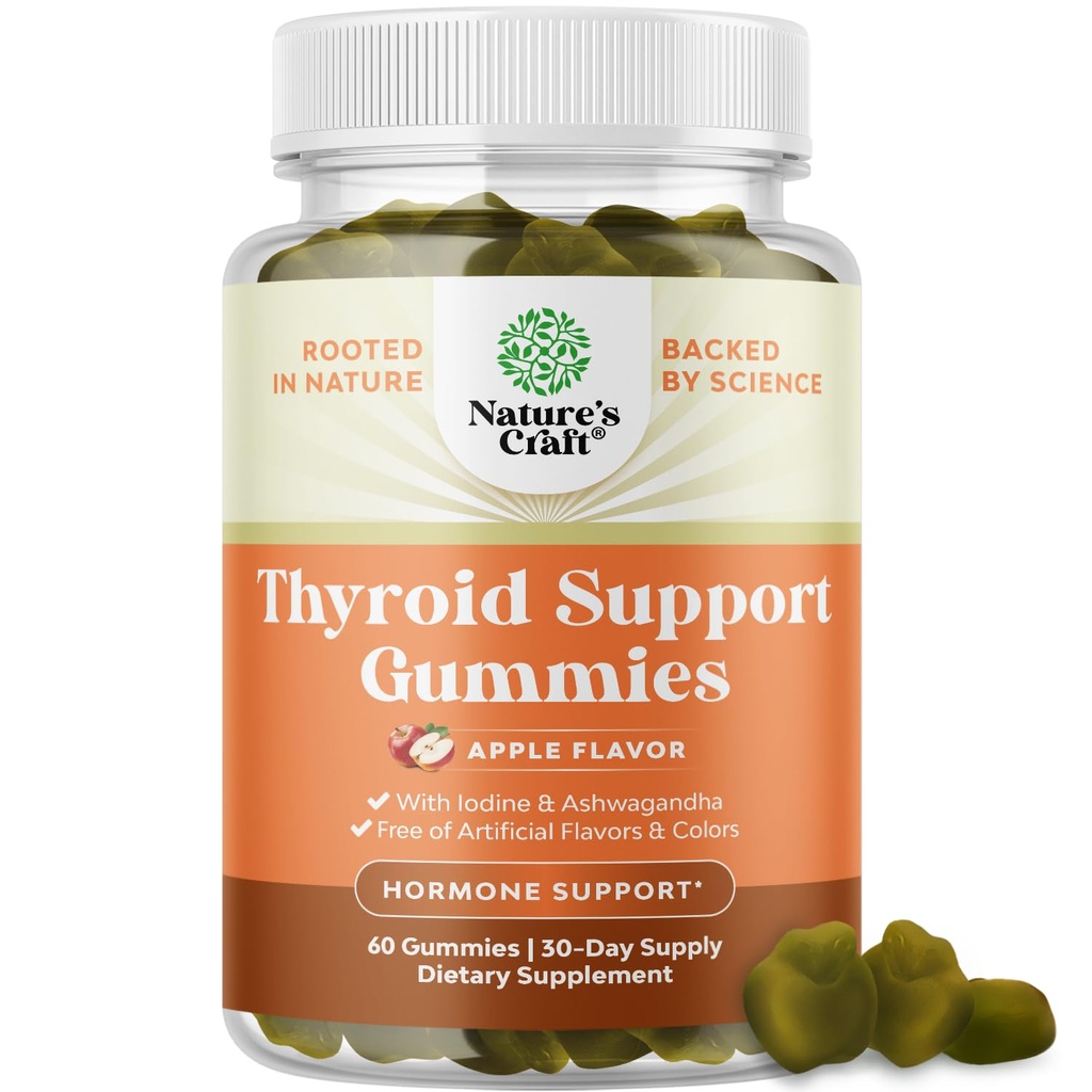 Natures Craft Vegan Thyroid Gummis mit Sea Moss - Schilddrüse unterstützen Gummis für umfassende Unterstützung für Männer und Frauen mit Iodin Selen und anderen potenten Vitaminen - Gelatin-Free Non-GMO 60