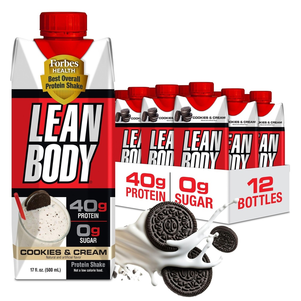 Lean Body Ready-to-Drink Cookies und Cream Protein Shake, 40g Protein, Whey Blend, 0 Zucker, Gluten No, 22 Vitamine & Minerals, (Recyclable Carton & Lid - Pack of 12) LABRADA, 17 Fl Oz (Pack von 12)