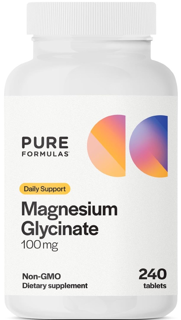 PureFormulas Magnesium Glycinate 100 mg Tägliche Unterstützung für Stress, Nerves, Schlaf, Muskeln, Metabolismus Pure Magnesium Glycinate Supplement für Frauen und Männer Magnesio Non-GMO 240 Tabletten