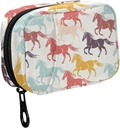 Fustylead Bunte Galloping Pferde Silhouette Pille Organizer für Geldbörse, Wöchentliche tragbare Pille Box mit Reißverschluss zu Lagerung Vitamine Fischöle Medikamente Ergänzungen