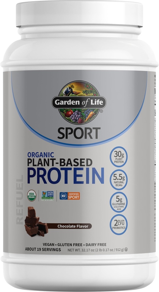 Garten des Lebens Bio Vegan Protein Pulver mit Probiotika, BCAAs, NSF zertifiziert, Gluten Free & Sport, Non GMO, Sportprotein Pulver, 19 Servierungen, Schokolade