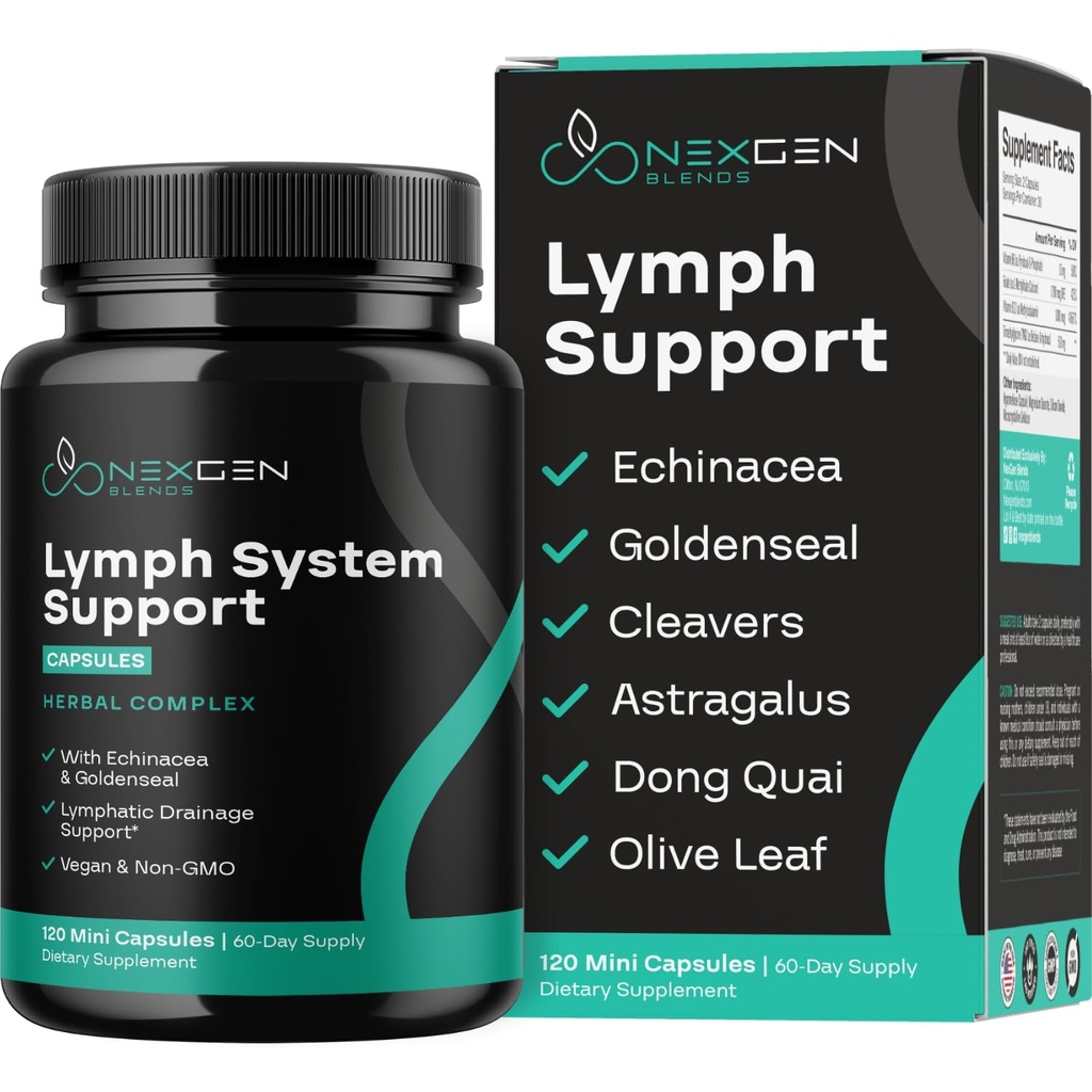 Kräuter-Lymphsystem-Supplement - Lymphatic-Support-Komplex mit Echinacea Goldenseal Astragalus & Hydroxytyrosol für Lymphdrainage & Immununterstützung - Vegan Non-GMO Gluten Frei (2 Monate)