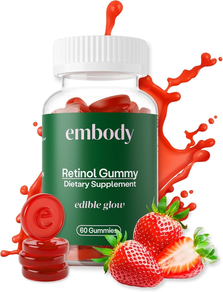 Embody: 60 Skin Gummis Multivitamin Retinol Gummy | Vitamin Eine Ergänzung für Anti-Aging, Glowing, jugendlich & Klare Haut | Starkes Haar & Nägel mit Biotin, Vitamin C, B12 & Zink
