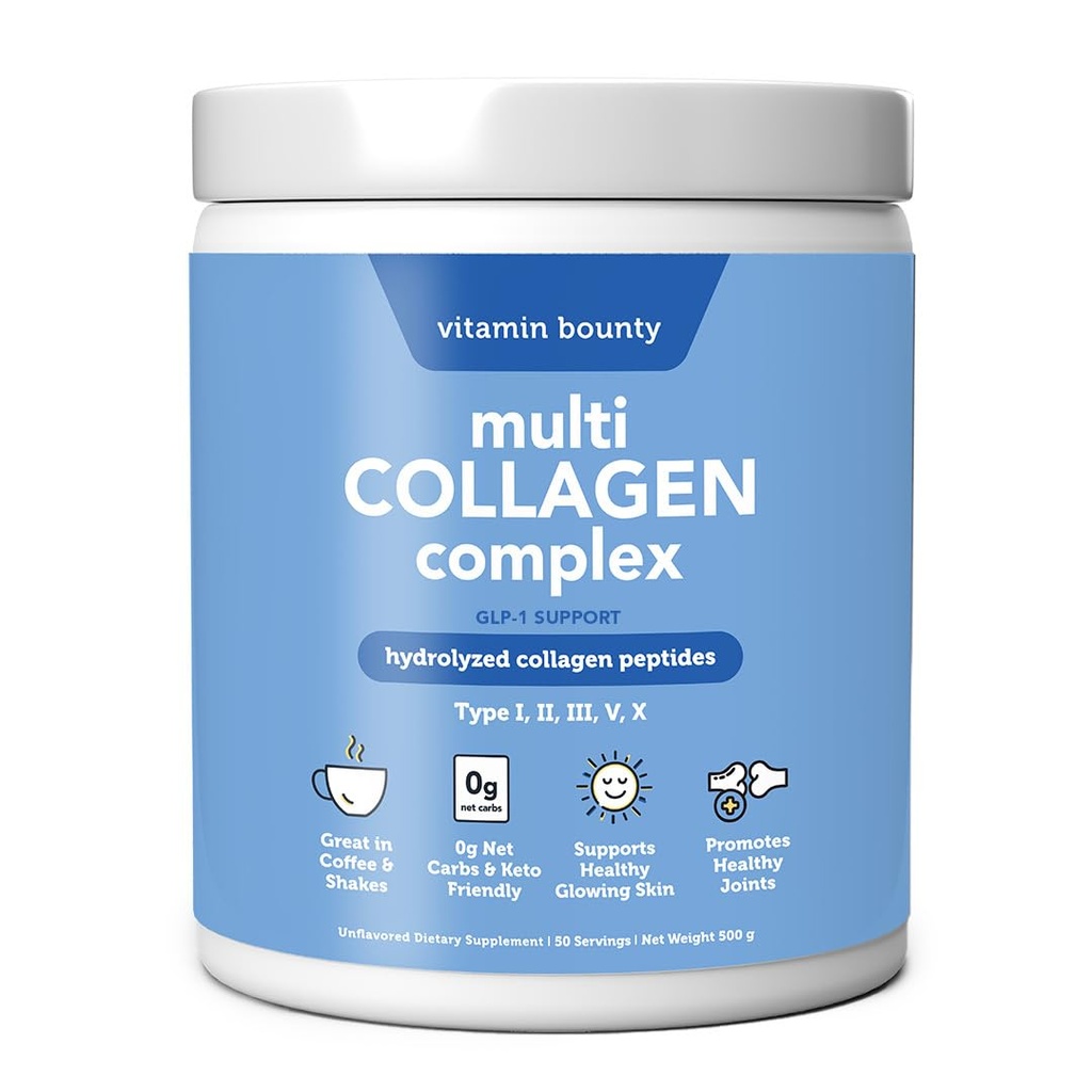 Vitamin Bounty Multi Collagen Complex - Hydrolysierte Collagen Peptide Typen I, II, III, V & X - Unterstützt Hautelastizität, Gelenke Gesundheit, Haar- und Nagelwachstum - 50 Portionen