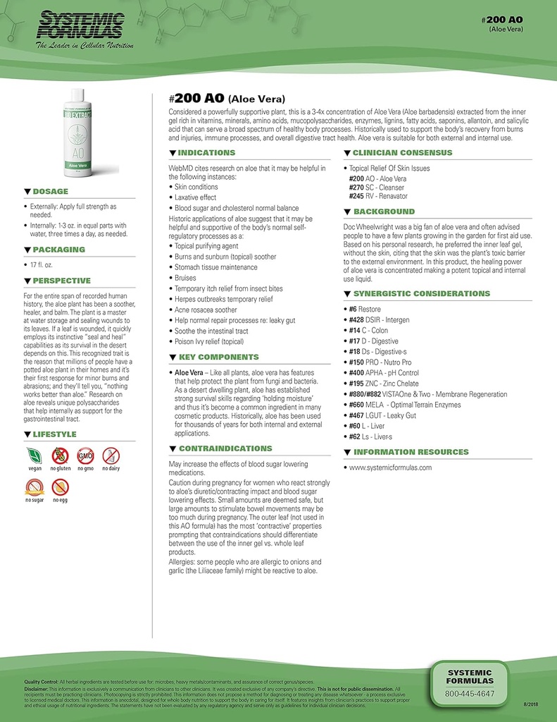 Aloe Vera #200-16 oz Premium Grade für Verdauungs- und Wellness - Pure Aloe Vera Extract