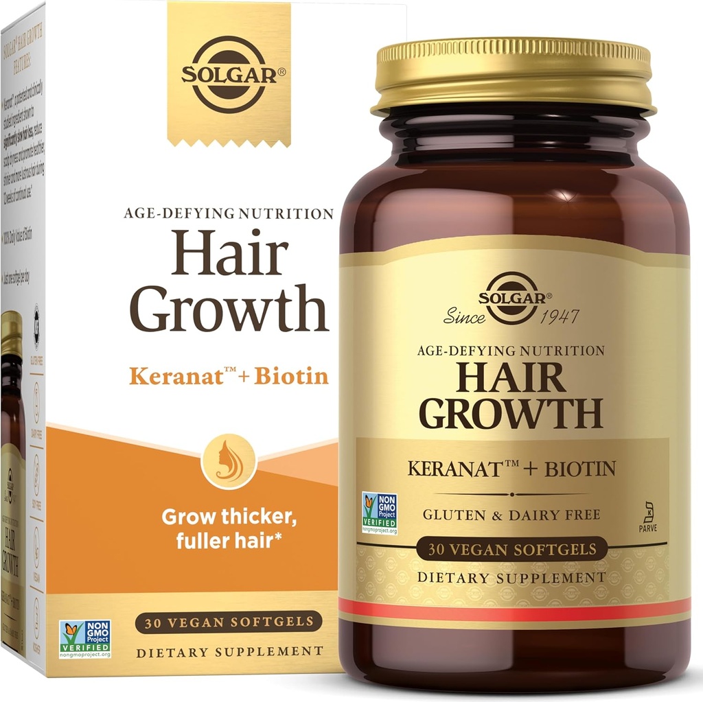 Solgar Haarwachstumsergänzung für Thicker Fuller Hair mit Keranat Öl, Biotin, Zink und Kupfer, Haargesundheitsergänzung, Alter-Defying Ernährung für Männer und Frauen, 30 Servierungen