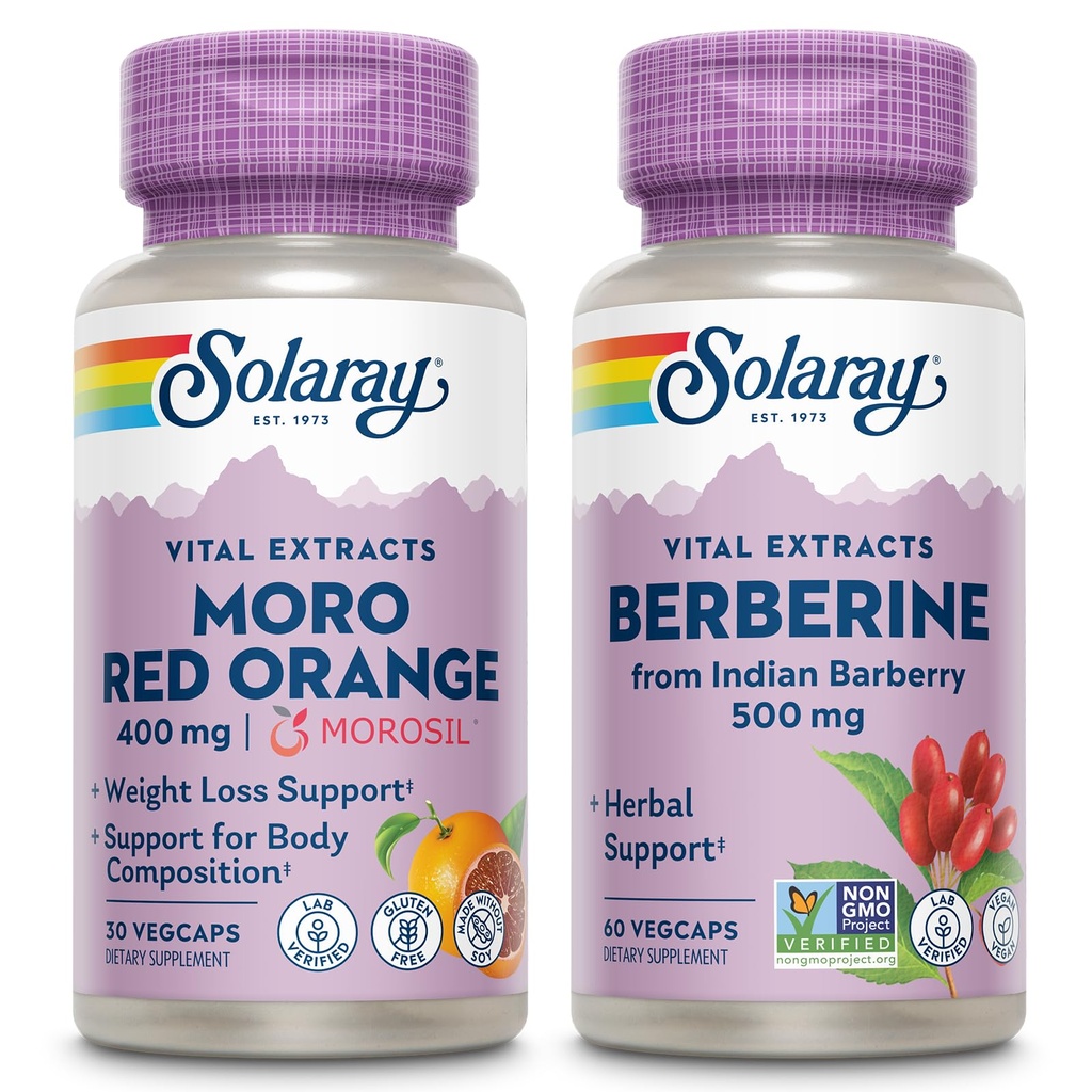 SOLARAY Moro Red Orange und Berberine Bundle - Morosil Weight Loss Supplement für Frauen und Männer mit Blut Orange, Berberine HCl aus indischer Barberry - Weight Loss Support, 60-Day Guarantee, 30/60ct