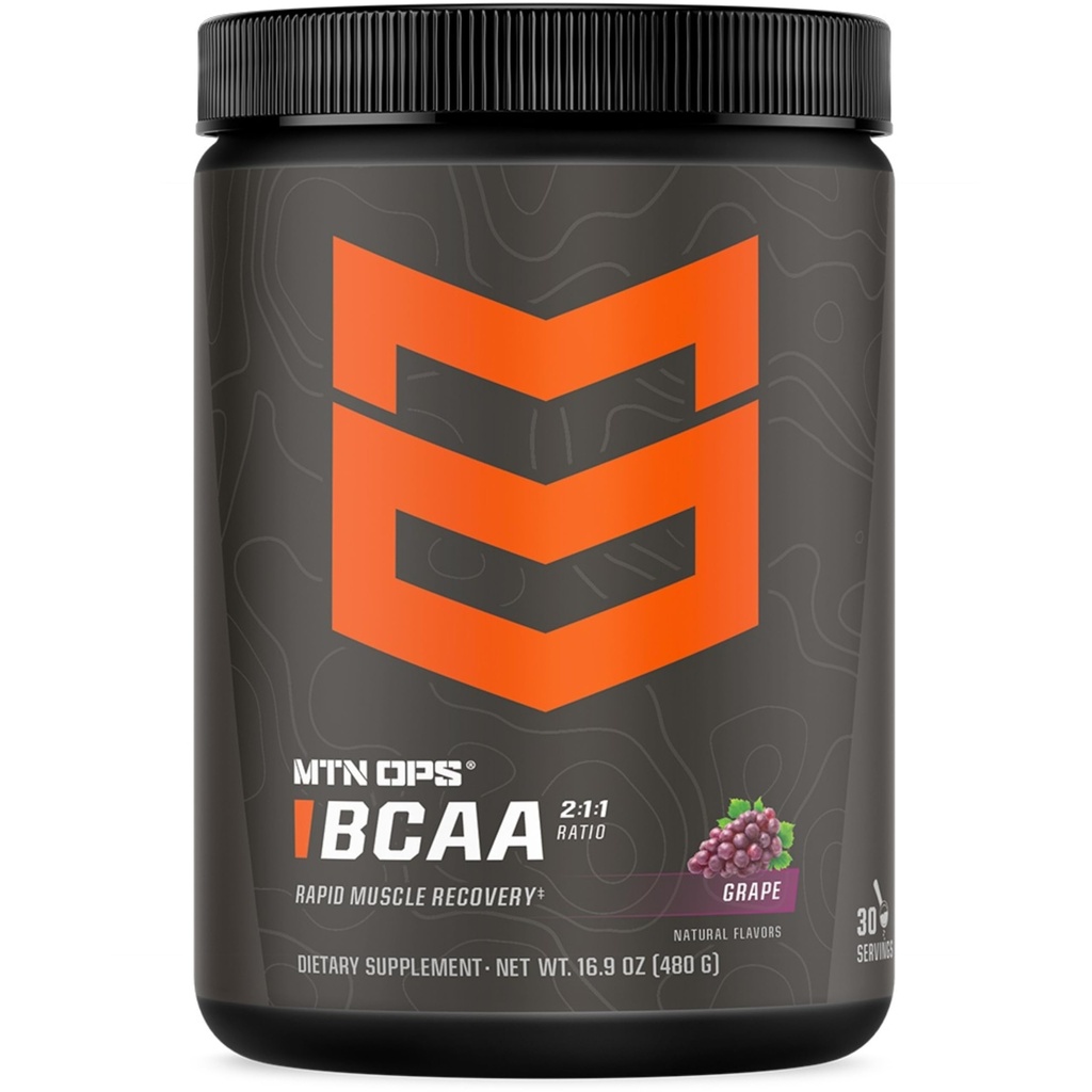 MTN OPS BCAA Pulver 2:1:1 Aminosäuren ergänzen Pulver für schnelle Muskelgewinnung & Reparatur mit Zero Sugar & Gluten Free - 30 Servierungen, Trauben