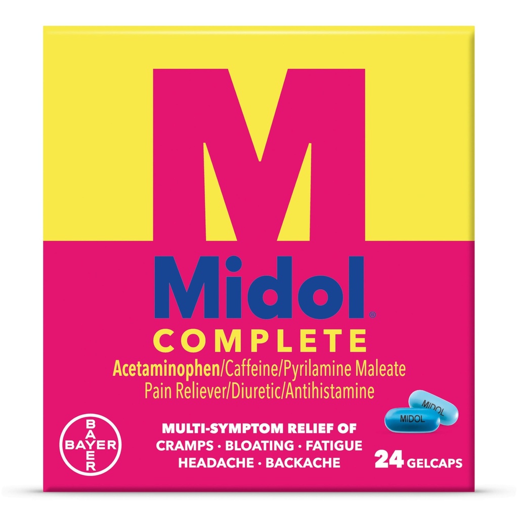 Midol Complete Gelcaps 24ct: Midol Complete Menstrual Pain Relief Gelcaps mit Acetaminophen für Menstruationssymptom, PMS Relief und Period Cramp Relief - 24 Count (Verpackung Mai Vary)