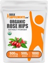 BulkSupplements.com Organic Rosehip Extract Powder - Rose HIPS Supplement, Rosehip Powder - Kräuterergänzung, Antioxidantien Quelle - Glutenfrei, 500mg pro Servierung, 500g (1.1 lbs) (Pack von 1)
