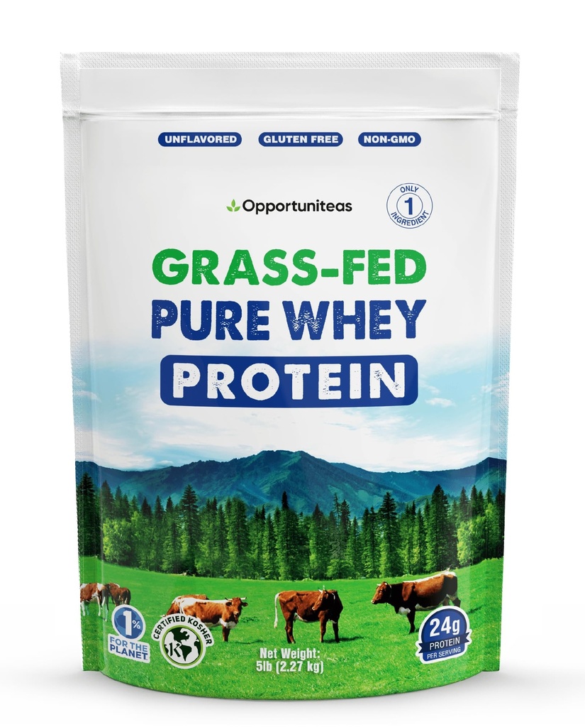 Opportuniteas Grass Fed Whey Protein Powder Concentrate - 1 Ingredient - Pure Protein Supplement für Getränk, Smoothie, Shake, Kochen & Bäckerei - Non GMO, Hormone Free & Gluten Free - 5 Pfund