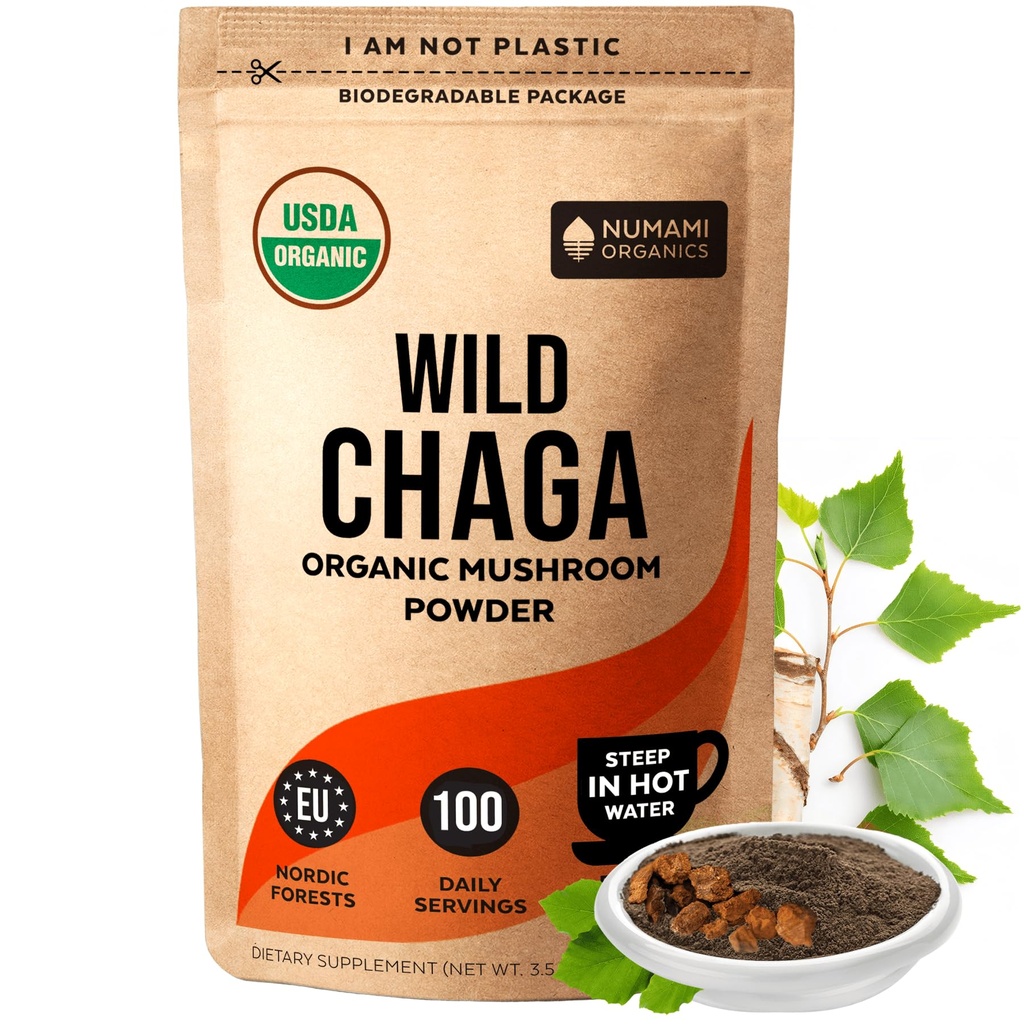 Organische Chaga Pilze Pulver - Feines Pulver, um Chaga Tee für Immunabwehr und Mehr Energie zu machen, Organische Chaga ist wild gezüchtet und nachhaltig in Europa, zertifiziert USDA Organic, 100 Portionen
