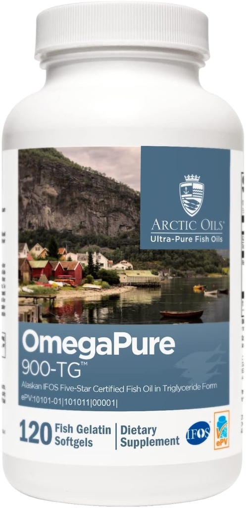 XYMOGEN OmegaPure 900-TG - Internationale Fischölstandards (IFOS) Fünf-Sterne-zertifiziertes Fischöl - DHA EPA Omega-3 Supplement in Triglycerid Form für Herz-Kreislauf + kognitive Unterstützung (120 Softgels)