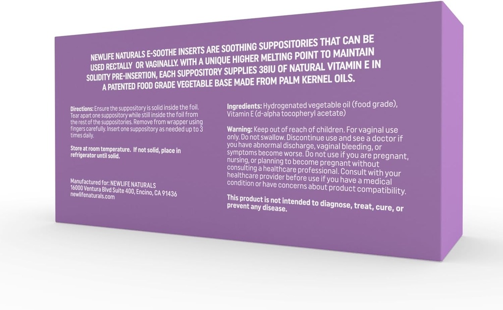 NewLife Naturals Vitamin E Suppositorien für Frauen 38IU - Alle natürlichen Vaginal Moisturizer - Feminine Pflege für Trockenheit, Irritation, Menopause, Postpartum, Hormonelle Veränderungen &amp; mehr - 48 Inserts, USA