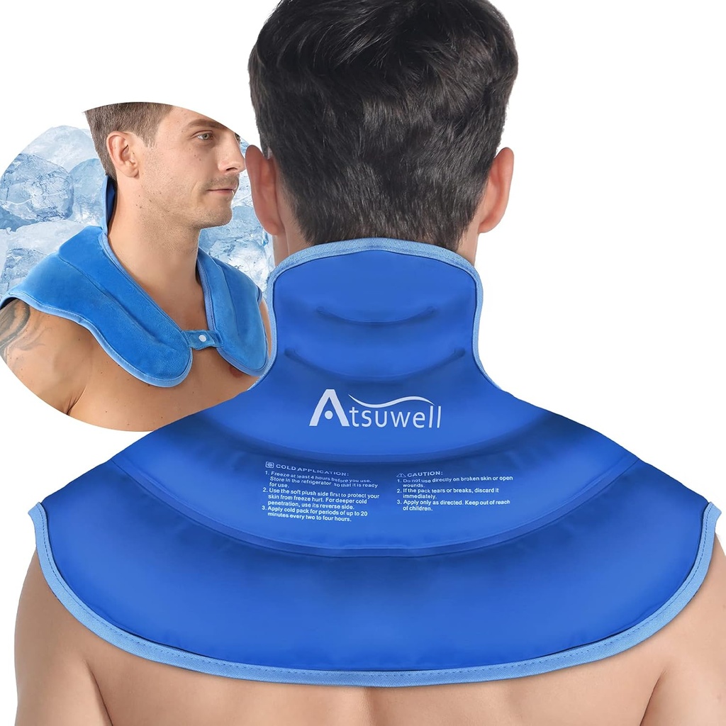 Atsuwell Ice Pack für Hals und Schultern Kalte Kompression, Schulter-Eis-Pack wiederverwendbares Gel-Pack, Große obere Rücken-Kalt-Pack Wrap für Hals, Schulter, Hip, Blau