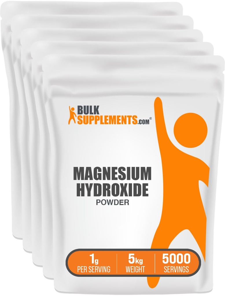 BulkSupplements.com Magnesium Hydroxide Powder - Magnesium Hydroxide Supplement - Food Grade & Gluten Free, 1g pro Servierung, 1kg (2.2 lbs) (Pack mit 5)