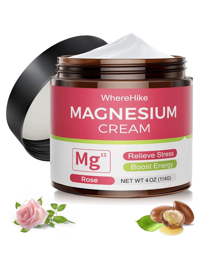 Natürliche topische Magnesiumcreme für Schlaf,Nighttime Magnesium Lotion für Schmerzen und Leg Cramps,Muscle Relaxation,Calm,Deep Hydration für Hautpflege.(Rose-1)