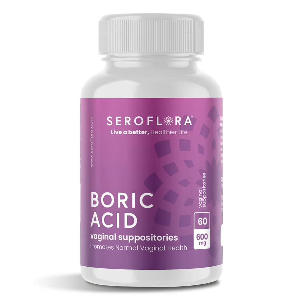 Seroflora Borsäure Vaginal Suppositorien - Fördert Vaginal pH Balance und Odor Control mit USP Medical Grad Fine Powder, Easy Dissolve, Made in USA -600 mg 60 Count