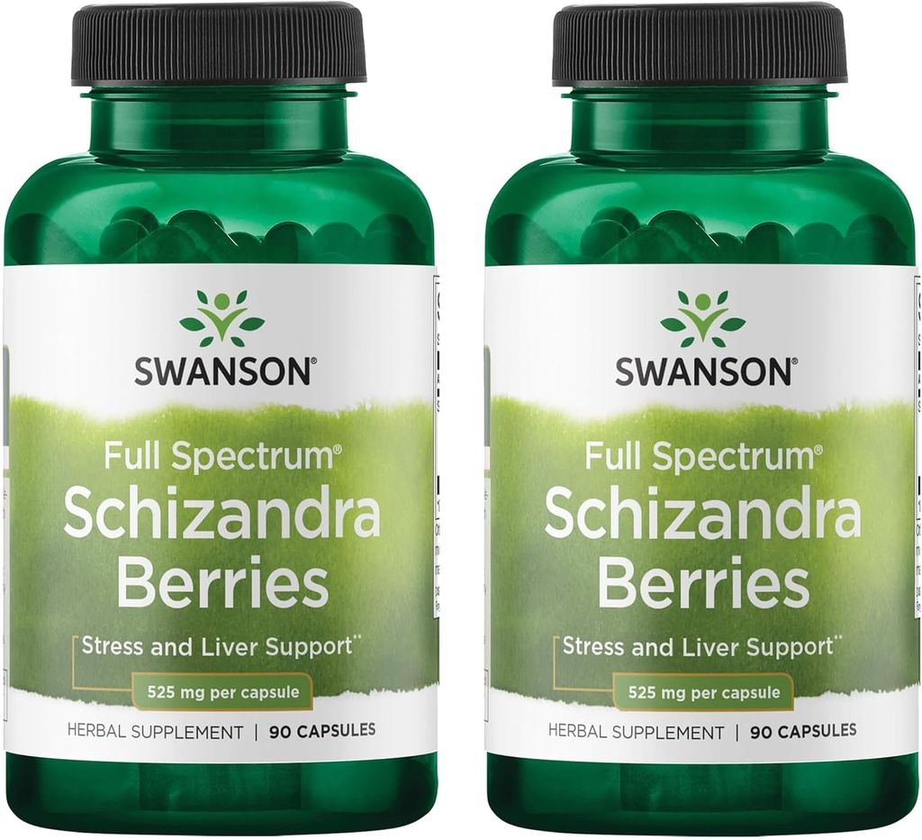 Swanson Full Spectrum Schizandra Beeren - Kräuterergänzung Förderung Stress Support & Liver Gesundheit - Hilft Easy Body and Mind w/Natural Ingredients - (90 Kapseln, 525mg Jeder) (2 Packung)