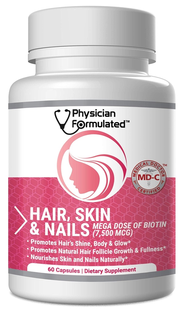 Gesunde Haare Haut und Nägel Vitamine für Männer und Frauen - 7500 mcg Biotin, Aminosäuren, Kollagen und Hyaluronsäure - 60 Kapseln