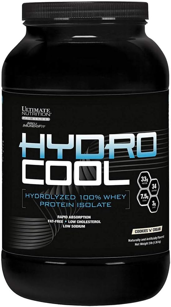Ultimate Nutrition HydroCool Hydrolyzed Whey Protein Isolate Pulver mit No Bloating - Fett und Glutenfrei, schnelle Absorption, 33 Gramm Protein, Cookies & Cream, 3 Pfund