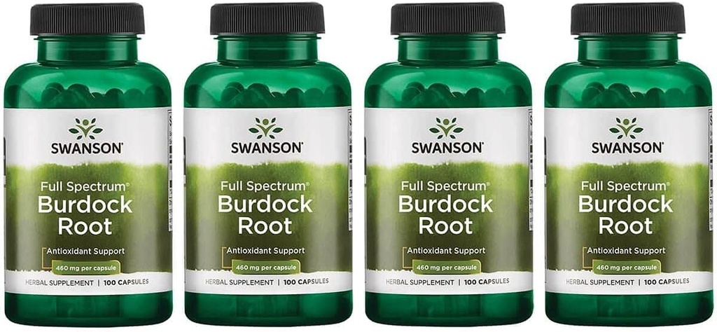 Swanson Burdock Root Kidney '&' Liver Support - Detox Haut hilft, Toxine aus dem Körper zu entfernen - Wohlbefinden und gesunde Immunsystem - Kräuter-Antioxidante Ergänzung (460 mg 100 Kapseln) 4 Packung