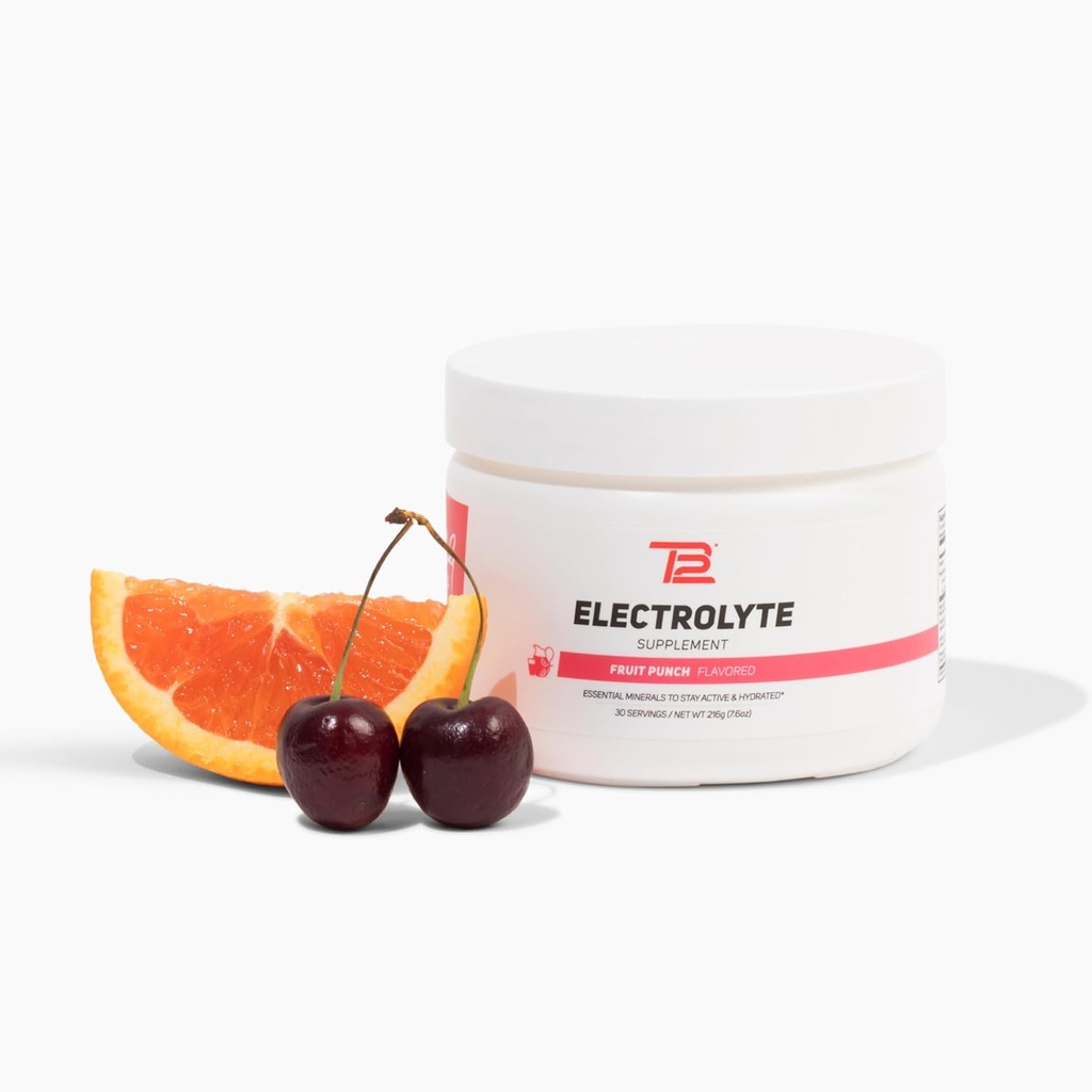 TB12 Elektrolyt-Pulver Fruit Punch – Mineral-Rich Elektrolyt-Pulver für schnelle Hydration von Tom Brady - Natürlich, Low Sugar, Vegan, Glutenfrei, einfach zu mischen - 30 Portionen (1 Jar)
